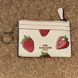 Coach White and Red Strawberry Card Holder Wallet